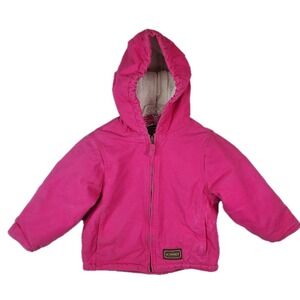 C.E. Schmidt Canvas Sherpa Lined Jacket Pink Girls Sz 4T Work Chore Coat Hood